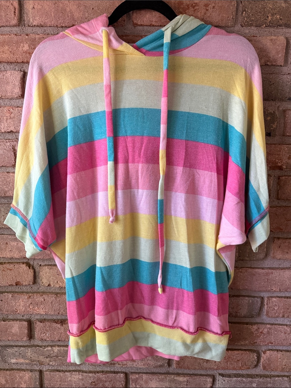 Striped Pastel Hoodie Top - Pink, Yellow & Blue